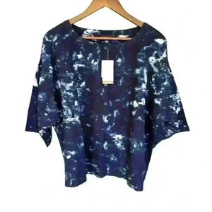 NWT J.Jill Indigo-Dyed Blue Marbled Top